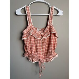 American Eagle Gingham Lace Trim Crop Top Size S Cottagecore Picnic Boho Cute